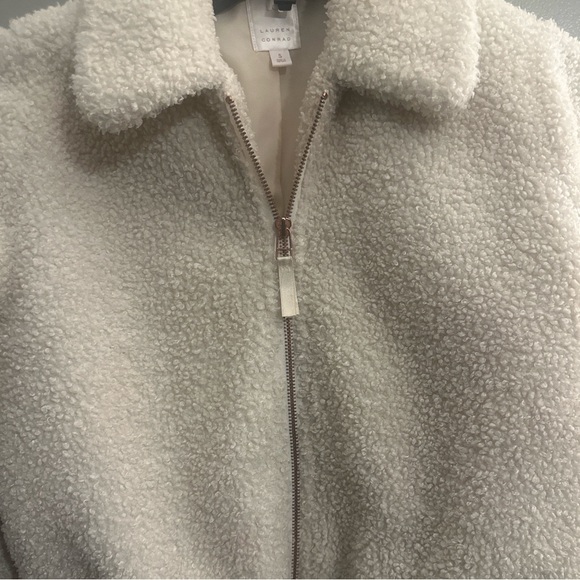 Lauren Conrad Cream Sherpa Teddy Jacket Cropped Zip Cozy Winter Coat Small - Picture 4 of 6